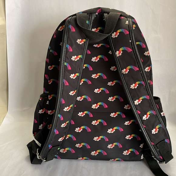 Black Backpack w/ Two Compartments for Books/Laptop, Rainbow/Cloud Pattern - Picture 3 of 13